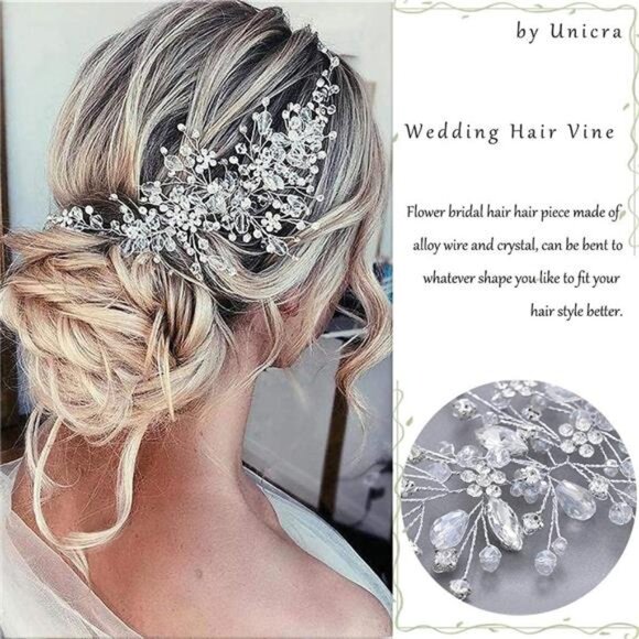 Bride Flower Wedding Hair Vine Crystal Bridal Hair Piece Rhinestone Party - Picture 3 of 7